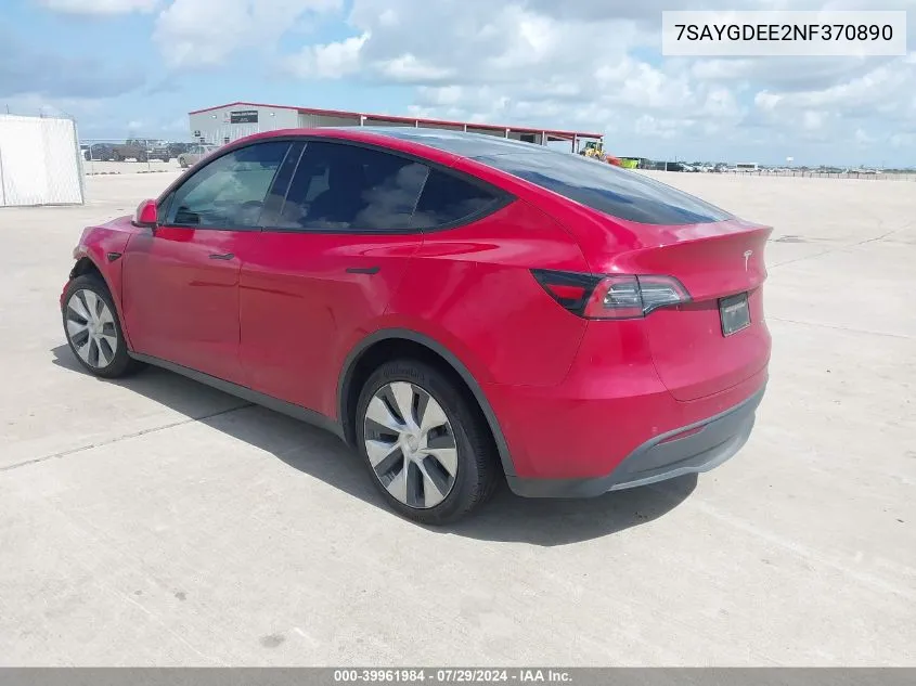 2022 Tesla Model Y Long Range Dual Motor All-Wheel Drive VIN: 7SAYGDEE2NF370890 Lot: 39961984