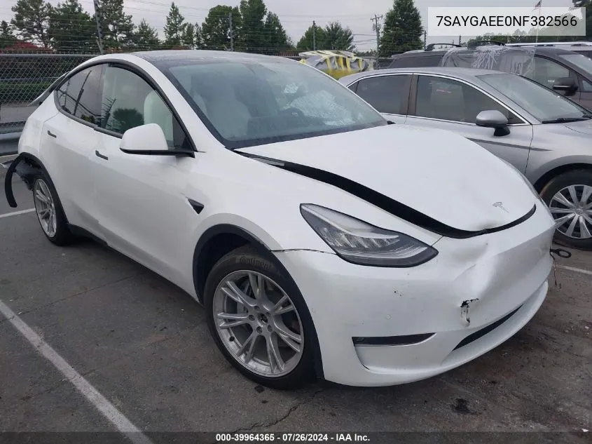 2022 Tesla Model Y Long Range Dual Motor All-Wheel Drive VIN: 7SAYGAEE0NF382566 Lot: 39964365