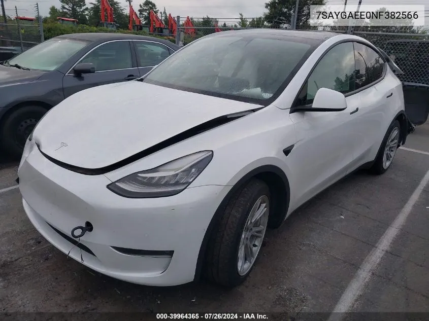 2022 Tesla Model Y Long Range Dual Motor All-Wheel Drive VIN: 7SAYGAEE0NF382566 Lot: 39964365