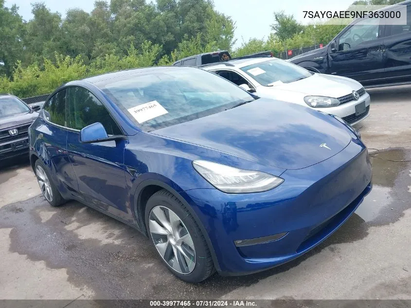 2022 Tesla Model Y Long Range Dual Motor All-Wheel Drive VIN: 7SAYGAEE9NF363000 Lot: 39977465