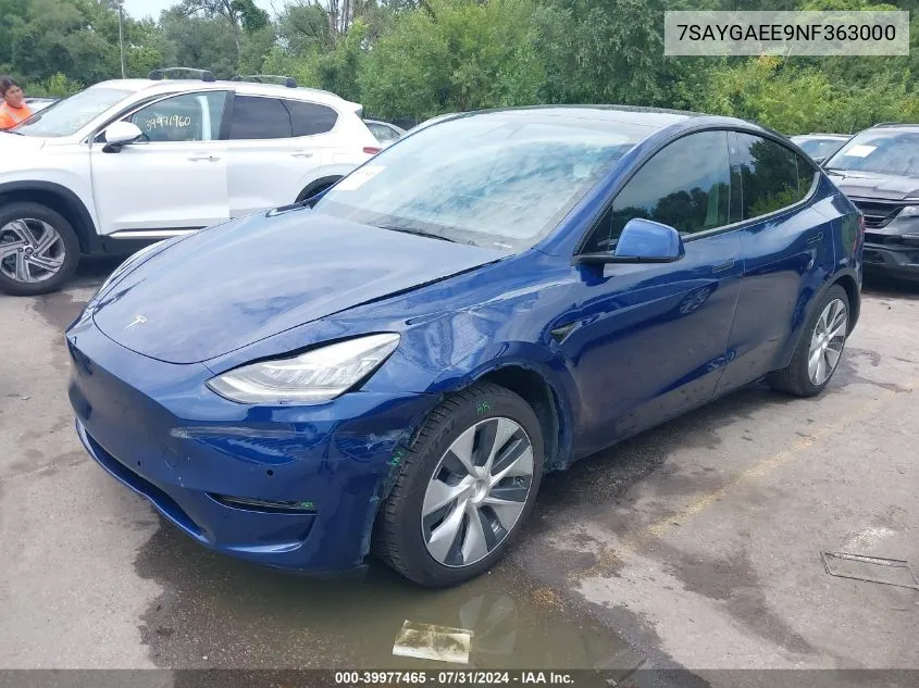 2022 Tesla Model Y Long Range Dual Motor All-Wheel Drive VIN: 7SAYGAEE9NF363000 Lot: 39977465