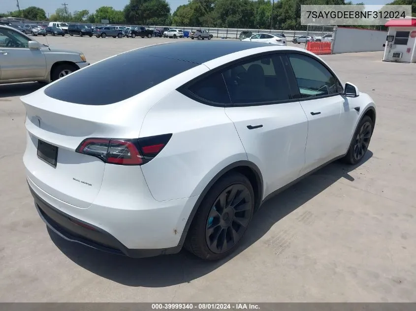 2022 Tesla Model Y VIN: 7SAYGDEE8NF312024 Lot: 39999340