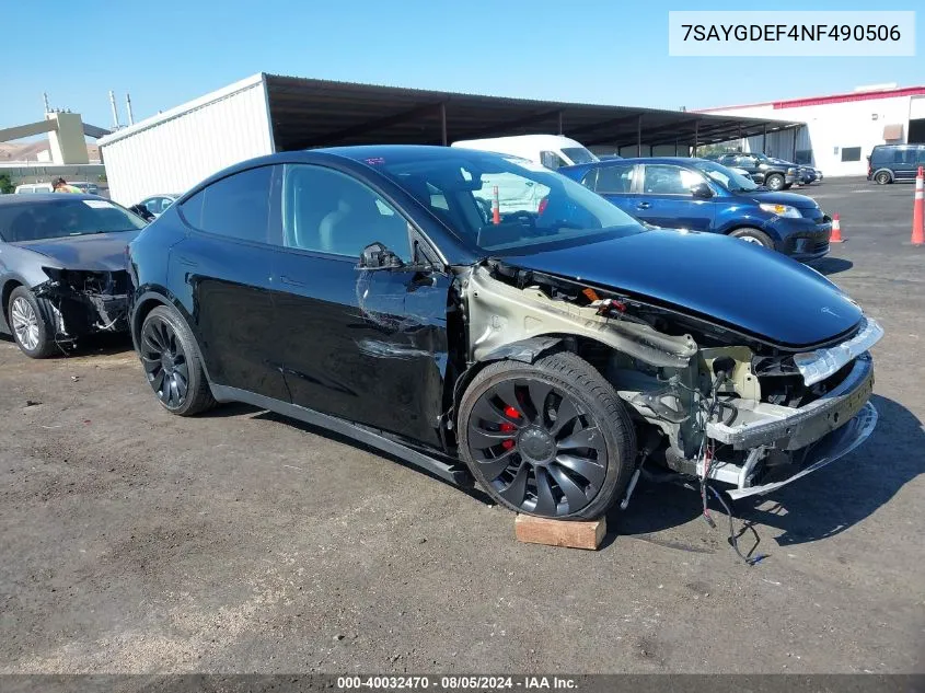 2022 Tesla Model Y Performance Dual Motor All-Wheel Drive VIN: 7SAYGDEF4NF490506 Lot: 40032470