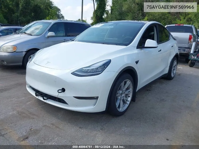 2022 Tesla Model Y Long Range Dual Motor All-Wheel Drive VIN: 7SAYGAEE9NF569966 Lot: 40064751