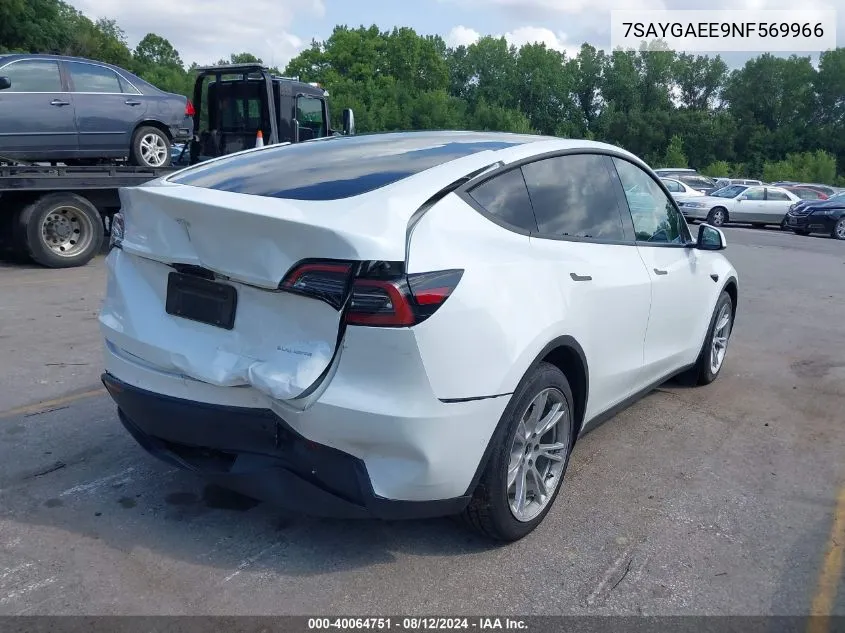 2022 Tesla Model Y Long Range Dual Motor All-Wheel Drive VIN: 7SAYGAEE9NF569966 Lot: 40064751