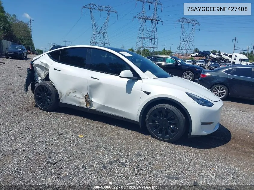 2022 Tesla Model Y Long Range Dual Motor All-Wheel Drive VIN: 7SAYGDEE9NF427408 Lot: 40066522