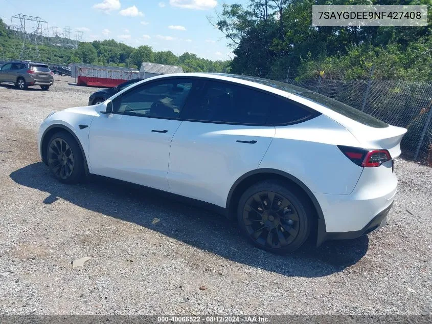 2022 Tesla Model Y Long Range Dual Motor All-Wheel Drive VIN: 7SAYGDEE9NF427408 Lot: 40066522