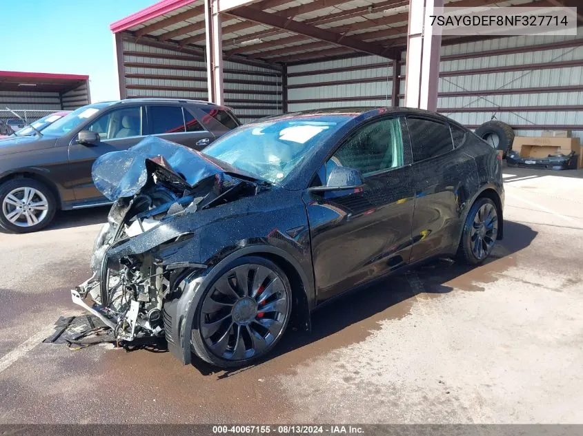 2022 Tesla Model Y Performance Dual Motor All-Wheel Drive VIN: 7SAYGDEF8NF327714 Lot: 40067155