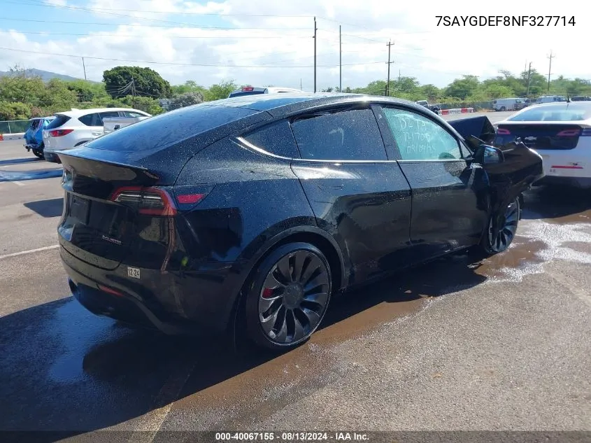 2022 Tesla Model Y Performance Dual Motor All-Wheel Drive VIN: 7SAYGDEF8NF327714 Lot: 40067155