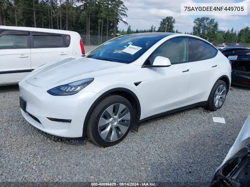 2022 Tesla Model Y Long Range Dual Motor All-Wheel Drive VIN: 7SAYGDEE4NF449705 Lot: 40096429