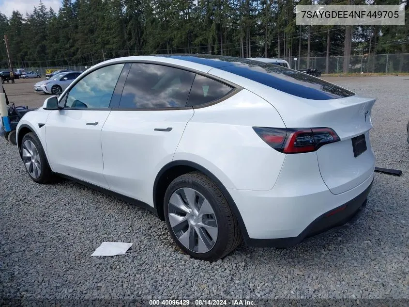 2022 Tesla Model Y Long Range Dual Motor All-Wheel Drive VIN: 7SAYGDEE4NF449705 Lot: 40096429