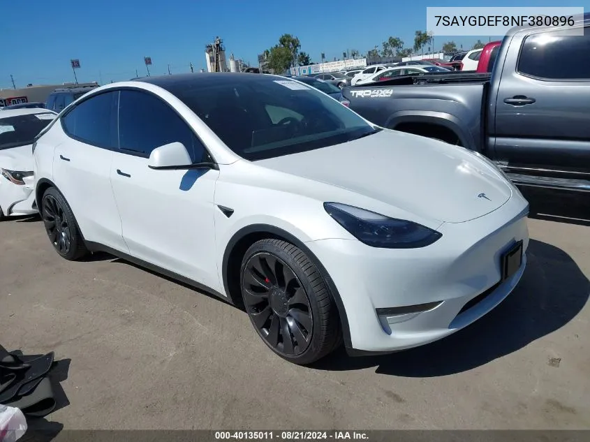 7SAYGDEF8NF380896 2022 Tesla Model Y