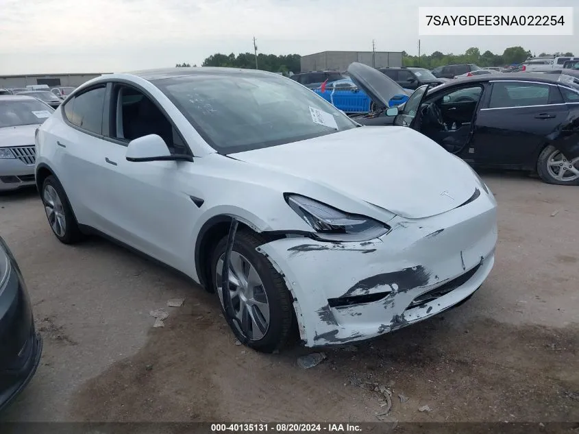 7SAYGDEE3NA022254 2022 Tesla Model Y