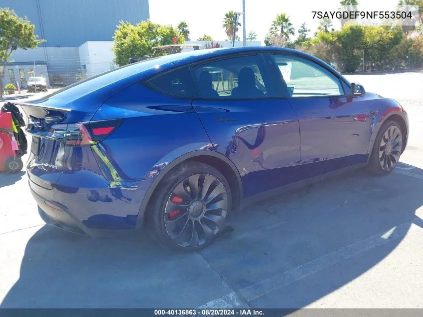 2022 Tesla Model Y Performance Dual Motor All-Wheel Drive VIN: 7SAYGDEF9NF553504 Lot: 40136863