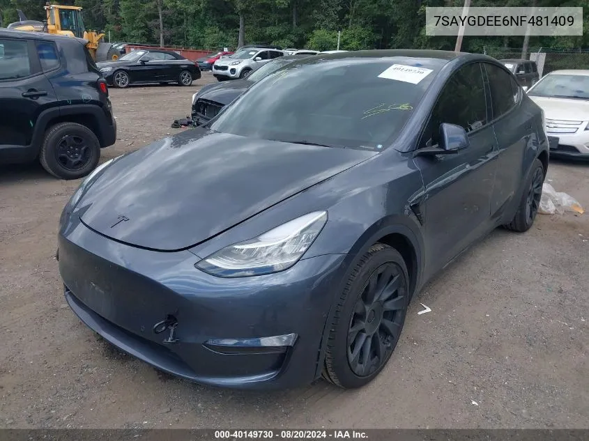 7SAYGDEE6NF481409 2022 Tesla Model Y