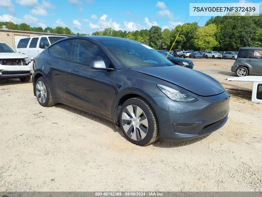 2022 Tesla Model Y Long Range Dual Motor All-Wheel Drive VIN: 7SAYGDEE7NF372439 Lot: 40162369