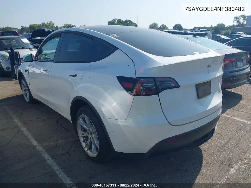 2022 Tesla Model Y Long Range Dual Motor All-Wheel Drive VIN: 7SAYGDEE4NF380482 Lot: 40167311