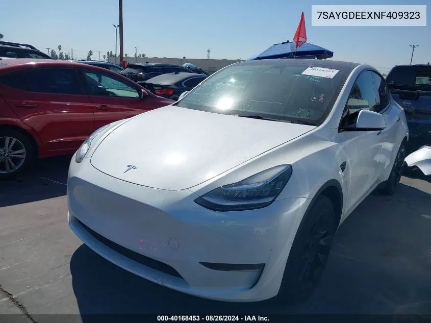 2022 Tesla Model Y Long Range Dual Motor All-Wheel Drive VIN: 7SAYGDEEXNF409323 Lot: 40168453