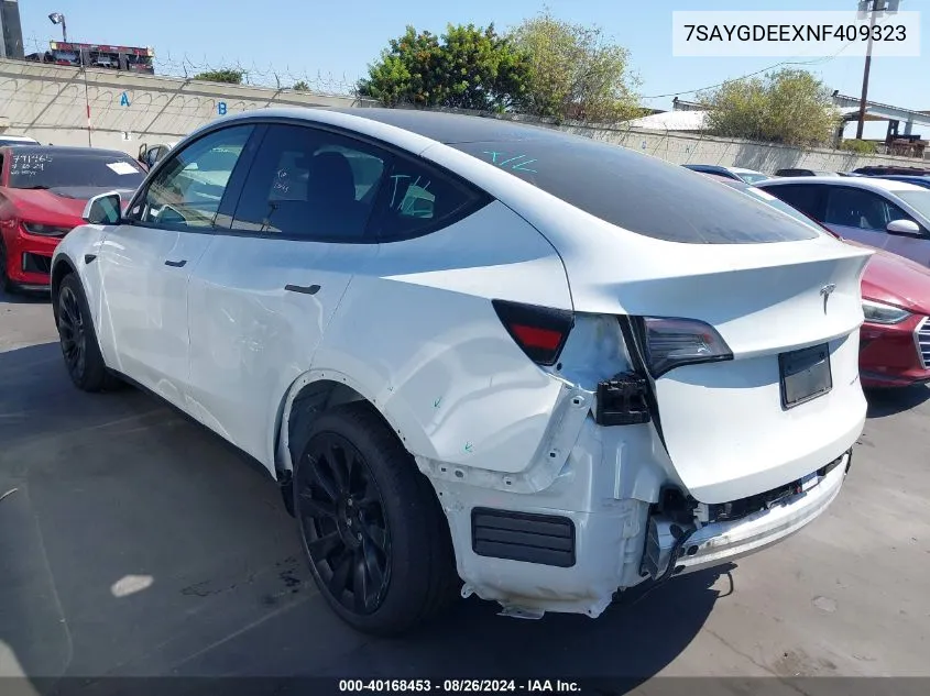 2022 Tesla Model Y Long Range Dual Motor All-Wheel Drive VIN: 7SAYGDEEXNF409323 Lot: 40168453