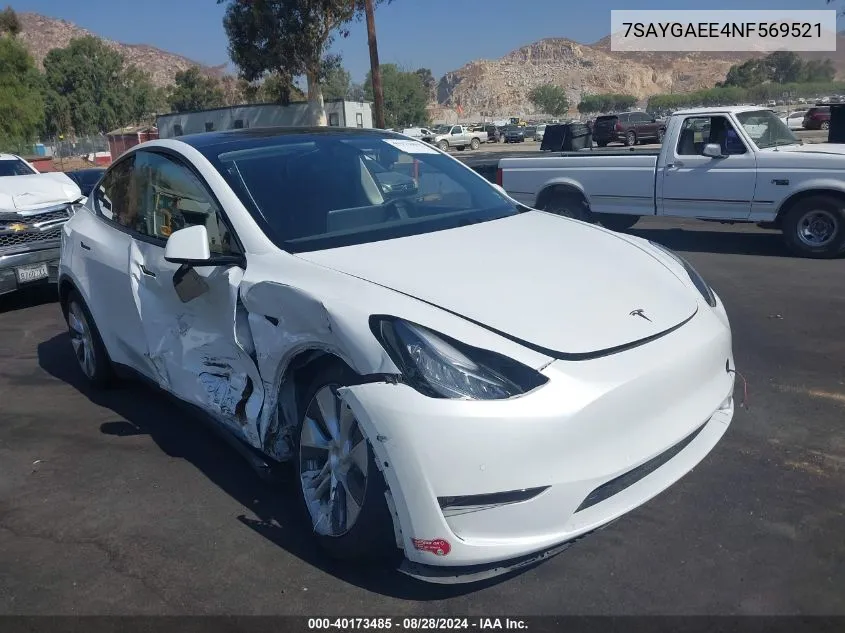 2022 Tesla Model Y Long Range Dual Motor All-Wheel Drive VIN: 7SAYGAEE4NF569521 Lot: 40173485