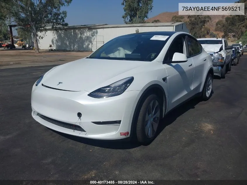 2022 Tesla Model Y Long Range Dual Motor All-Wheel Drive VIN: 7SAYGAEE4NF569521 Lot: 40173485