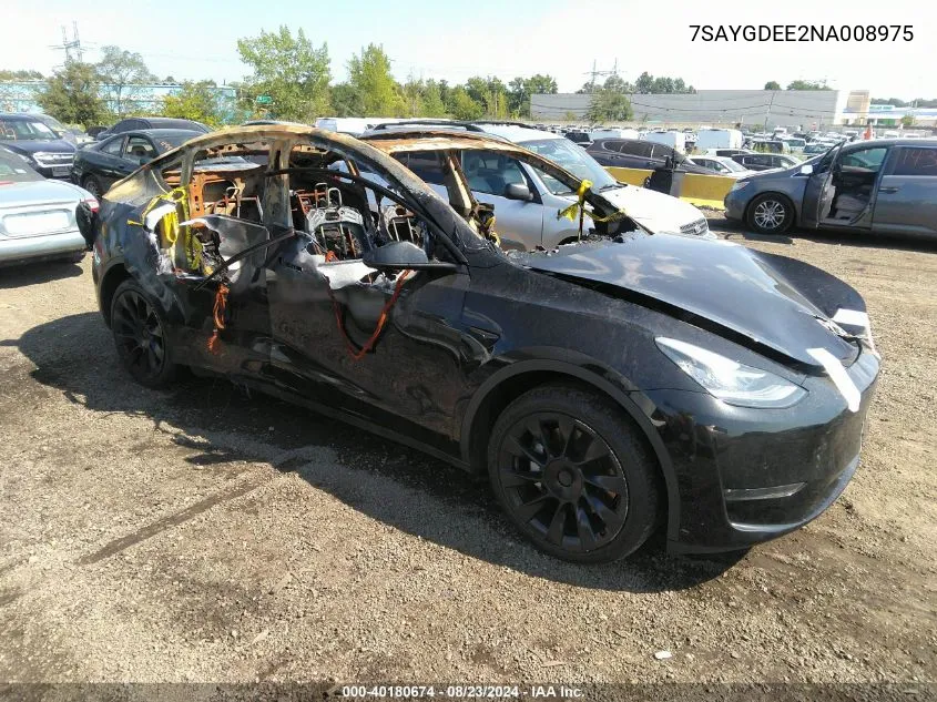 2022 Tesla Model Y Long Range Dual Motor All-Wheel Drive VIN: 7SAYGDEE2NA008975 Lot: 40180674