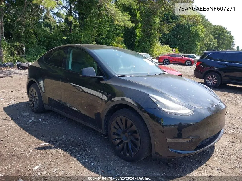 2022 Tesla Model Y Long Range Dual Motor All-Wheel Drive VIN: 7SAYGAEE5NF507271 Lot: 40184178