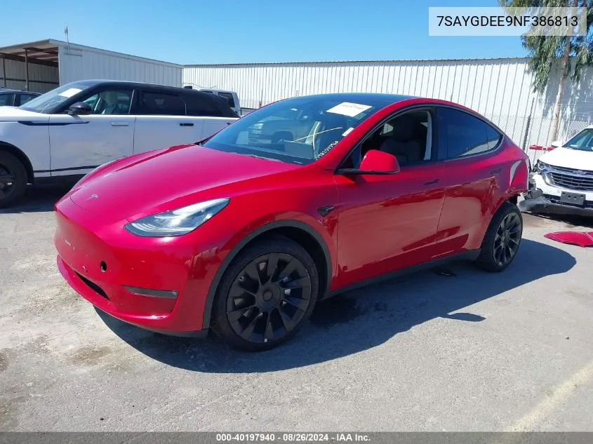 2022 Tesla Model Y Long Range Dual Motor All-Wheel Drive VIN: 7SAYGDEE9NF386813 Lot: 40197940