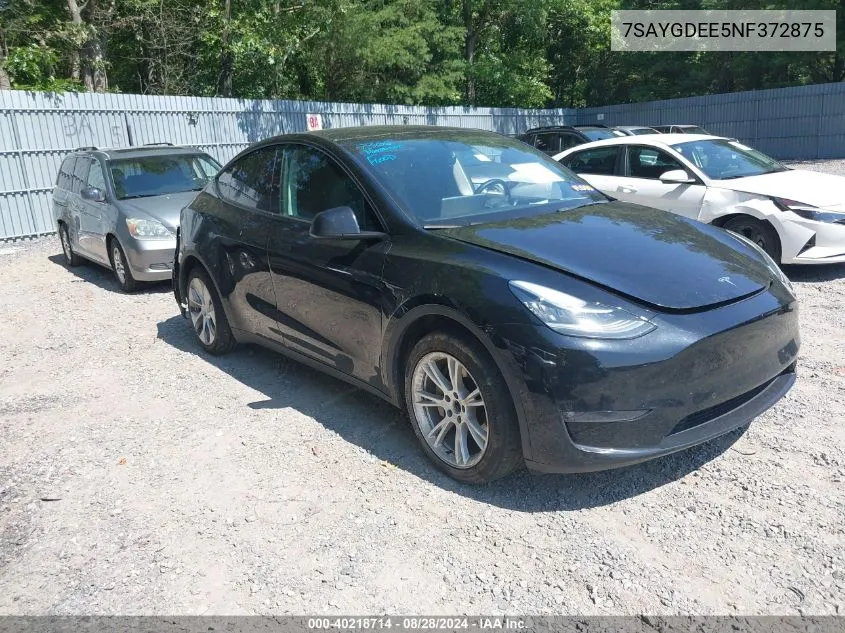 2022 Tesla Model Y Long Range Dual Motor All-Wheel Drive VIN: 7SAYGDEE5NF372875 Lot: 40218714