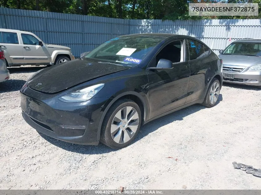 2022 Tesla Model Y Long Range Dual Motor All-Wheel Drive VIN: 7SAYGDEE5NF372875 Lot: 40218714