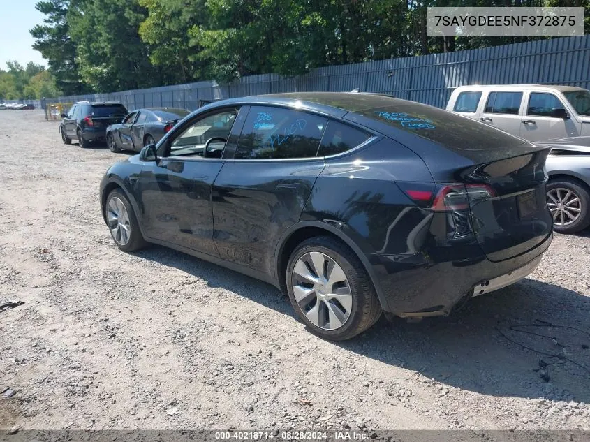 2022 Tesla Model Y Long Range Dual Motor All-Wheel Drive VIN: 7SAYGDEE5NF372875 Lot: 40218714