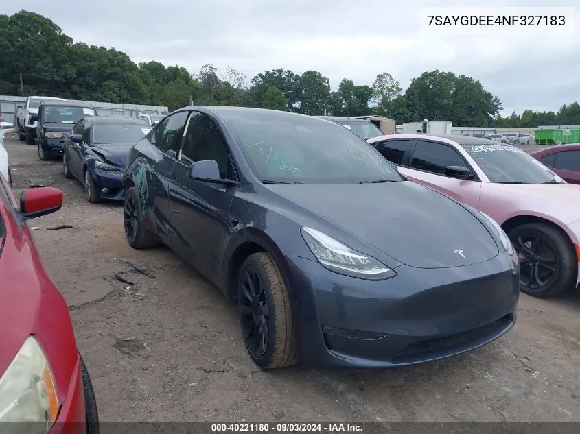 2022 Tesla Model Y Long Range Dual Motor All-Wheel Drive VIN: 7SAYGDEE4NF327183 Lot: 40221180