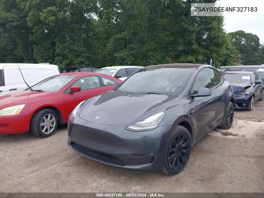 2022 Tesla Model Y Long Range Dual Motor All-Wheel Drive VIN: 7SAYGDEE4NF327183 Lot: 40221180