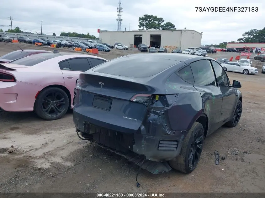 2022 Tesla Model Y Long Range Dual Motor All-Wheel Drive VIN: 7SAYGDEE4NF327183 Lot: 40221180