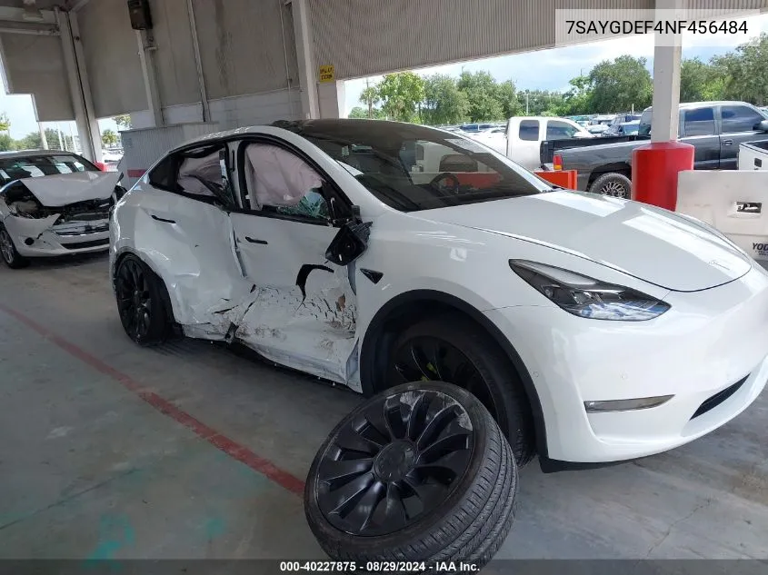 2022 Tesla Model Y Performance Dual Motor All-Wheel Drive VIN: 7SAYGDEF4NF456484 Lot: 40227875