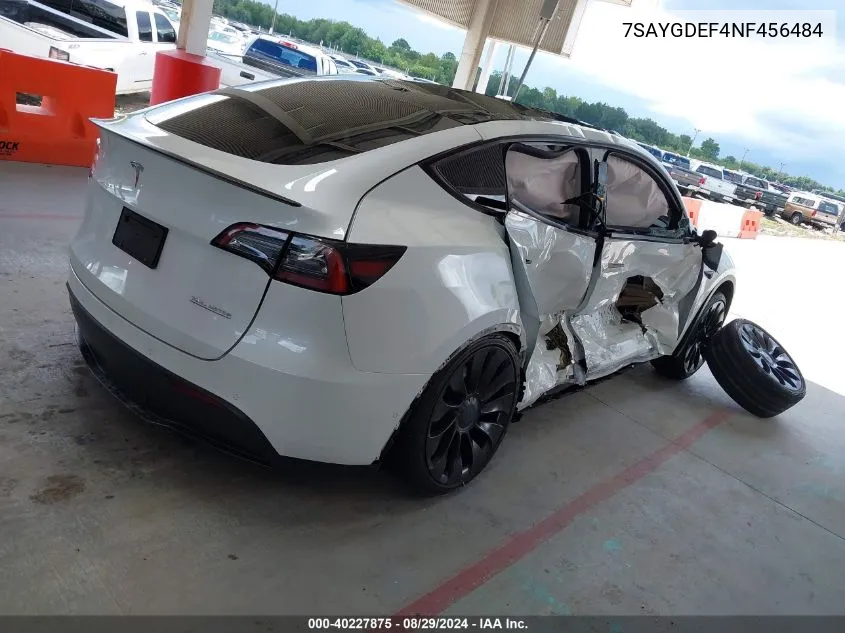 2022 Tesla Model Y Performance Dual Motor All-Wheel Drive VIN: 7SAYGDEF4NF456484 Lot: 40227875