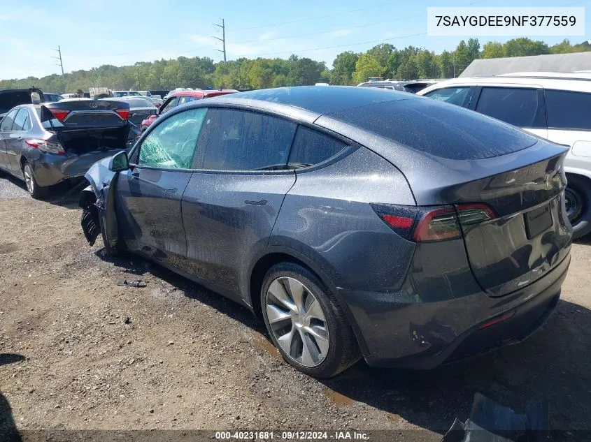 2022 Tesla Model Y Long Range Dual Motor All-Wheel Drive VIN: 7SAYGDEE9NF377559 Lot: 40231681