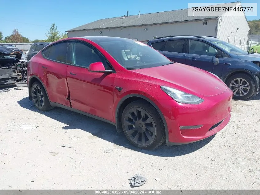 2022 Tesla Model Y VIN: 7SAYGDEE7NF445776 Lot: 40234322