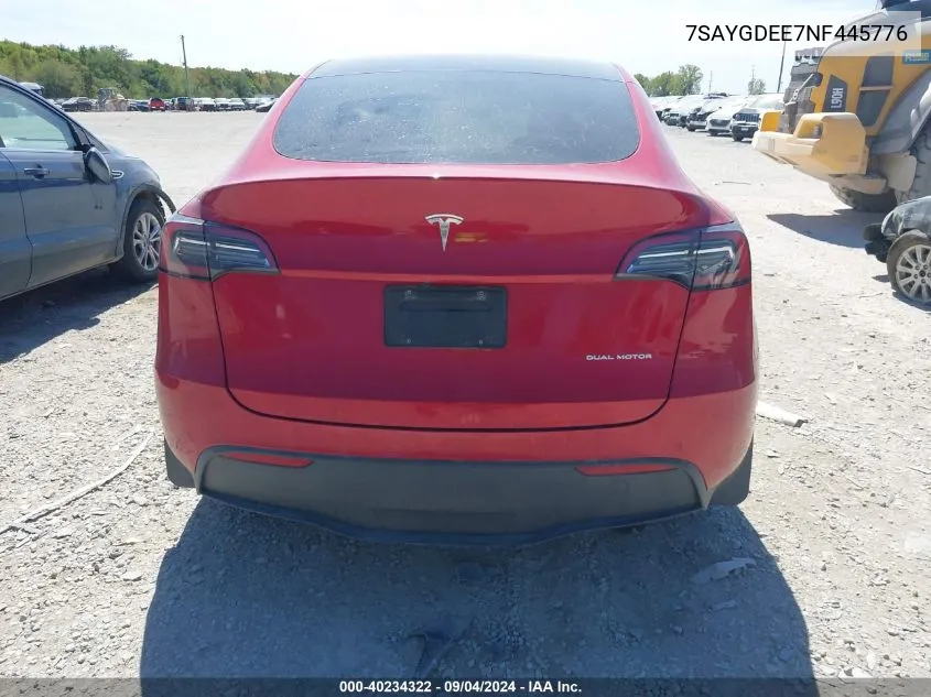 2022 Tesla Model Y VIN: 7SAYGDEE7NF445776 Lot: 40234322