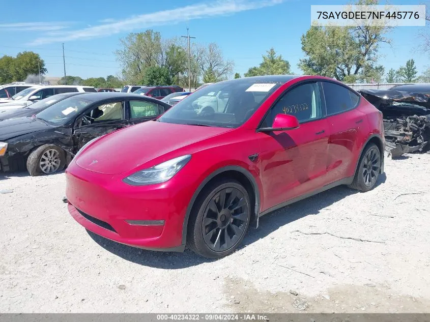 2022 Tesla Model Y VIN: 7SAYGDEE7NF445776 Lot: 40234322