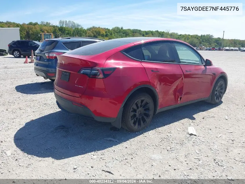 2022 Tesla Model Y VIN: 7SAYGDEE7NF445776 Lot: 40234322