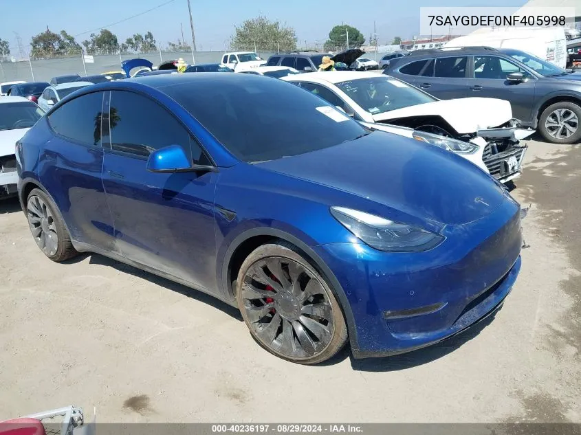 7SAYGDEF0NF405998 2022 Tesla Model Y Performance Dual Motor All-Wheel Drive