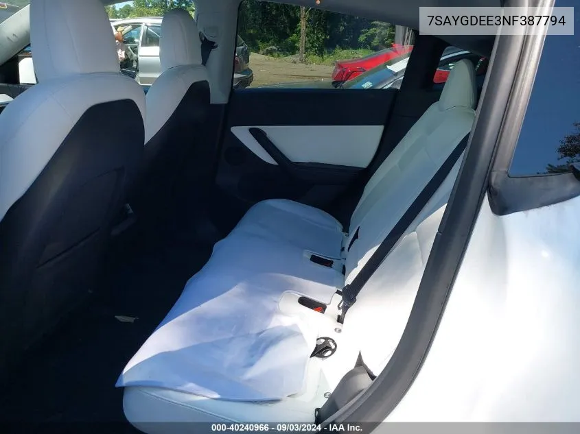 2022 Tesla Model Y Long Range Dual Motor All-Wheel Drive VIN: 7SAYGDEE3NF387794 Lot: 40240966