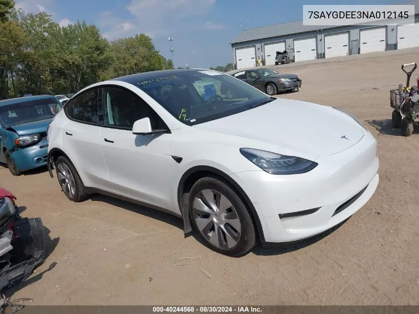 7SAYGDEE3NA012145 2022 Tesla Model Y Long Range Dual Motor All-Wheel Drive