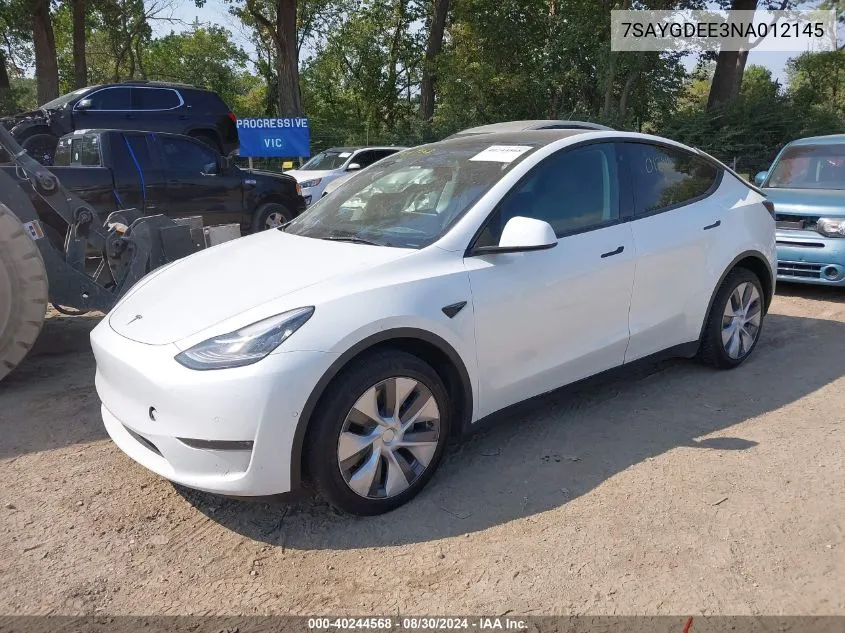 7SAYGDEE3NA012145 2022 Tesla Model Y Long Range Dual Motor All-Wheel Drive