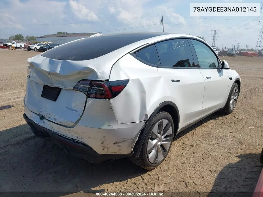 7SAYGDEE3NA012145 2022 Tesla Model Y Long Range Dual Motor All-Wheel Drive