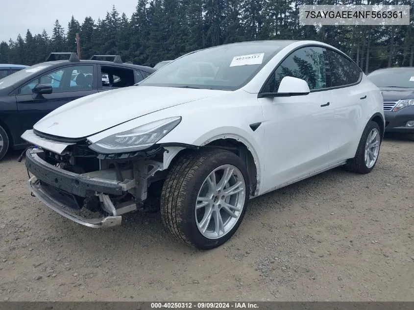 2022 Tesla Model Y Long Range Dual Motor All-Wheel Drive VIN: 7SAYGAEE4NF566361 Lot: 40250312