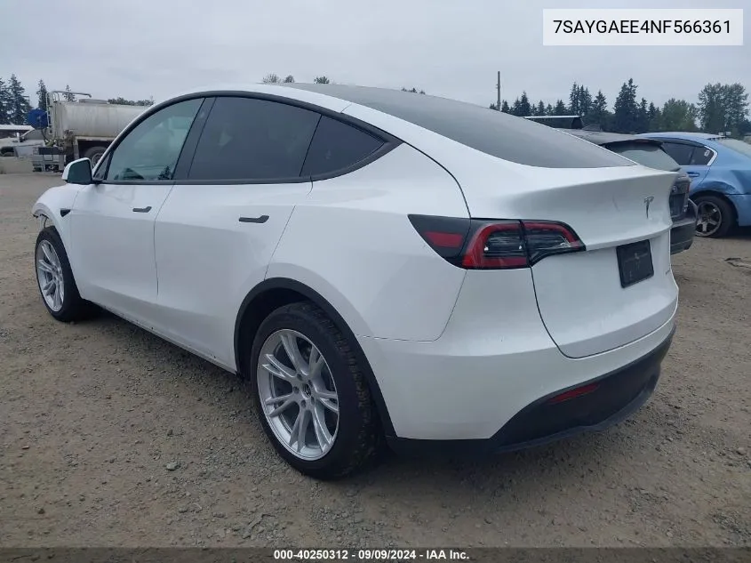 2022 Tesla Model Y Long Range Dual Motor All-Wheel Drive VIN: 7SAYGAEE4NF566361 Lot: 40250312