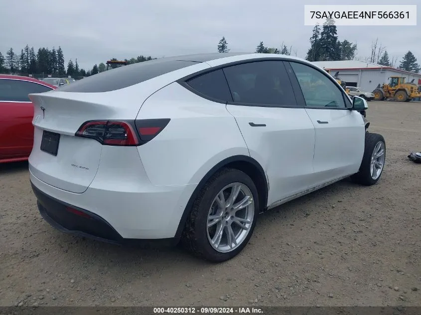 2022 Tesla Model Y Long Range Dual Motor All-Wheel Drive VIN: 7SAYGAEE4NF566361 Lot: 40250312