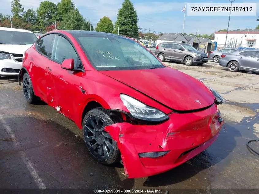 7SAYGDEE7NF387412 2022 Tesla Model Y